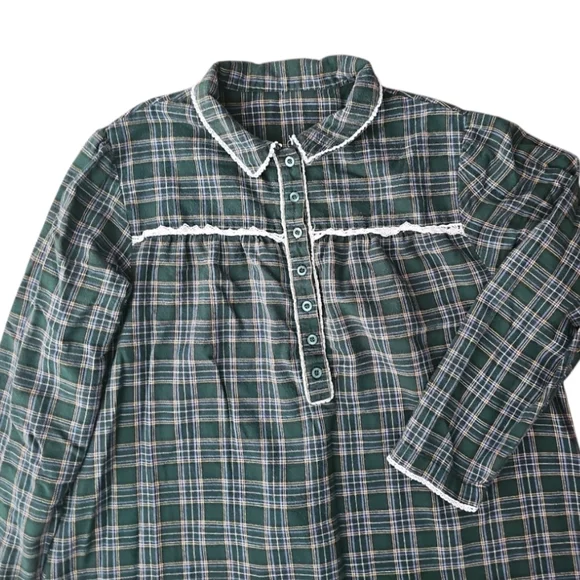 L.L. Bean Style Plaid Cotton Nightgown Green Flannel Cottagecore Sz L Cabin-core - Picture 4 of 12